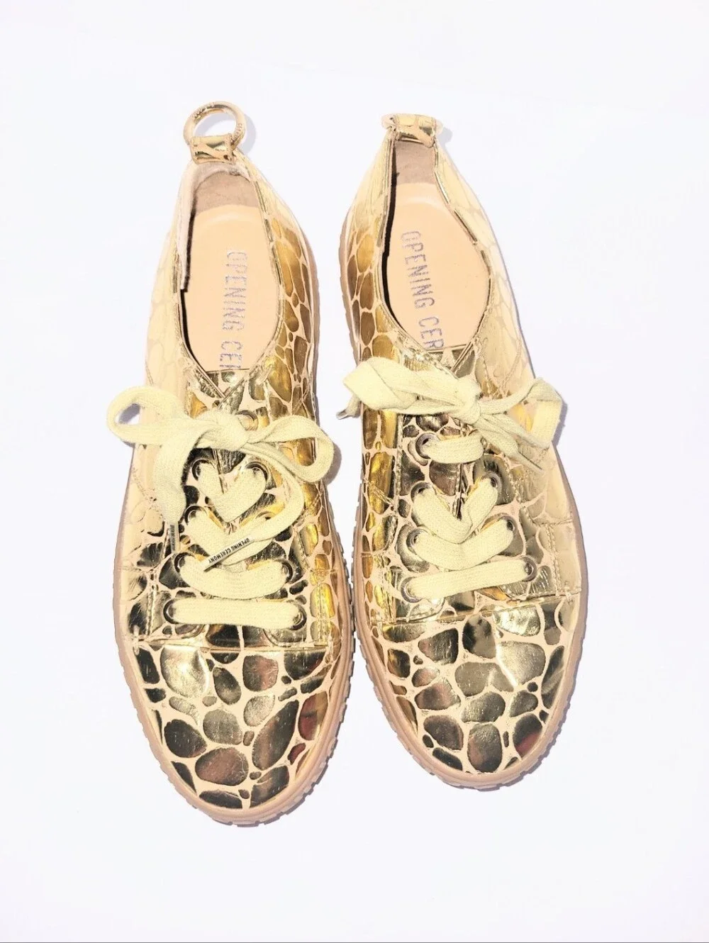 Opening Ceremony Mina Logo Gold Metallic Croco Leather Sneaker Size 38 US 7.5-8